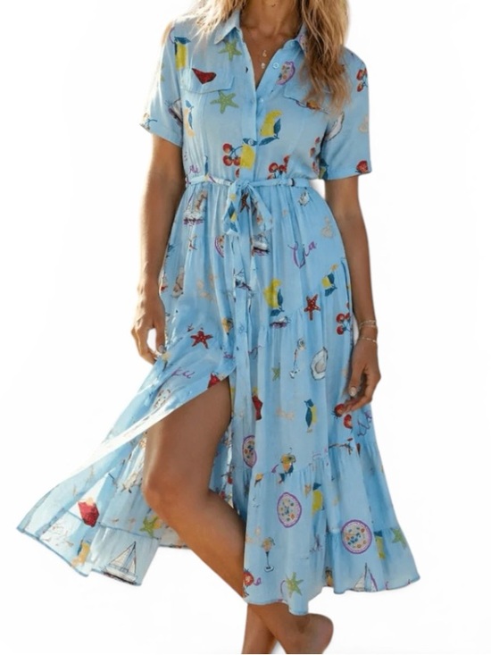 Milk & Honey Dresses & Skirts - Milk & Honey Italian Amalfi Coast Print Blue Soft MIDI Summer Dress